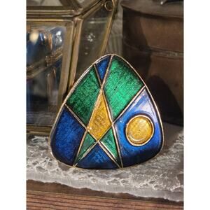 Vintage Geometric Aluminum Multicolored Brooch by Western Germany